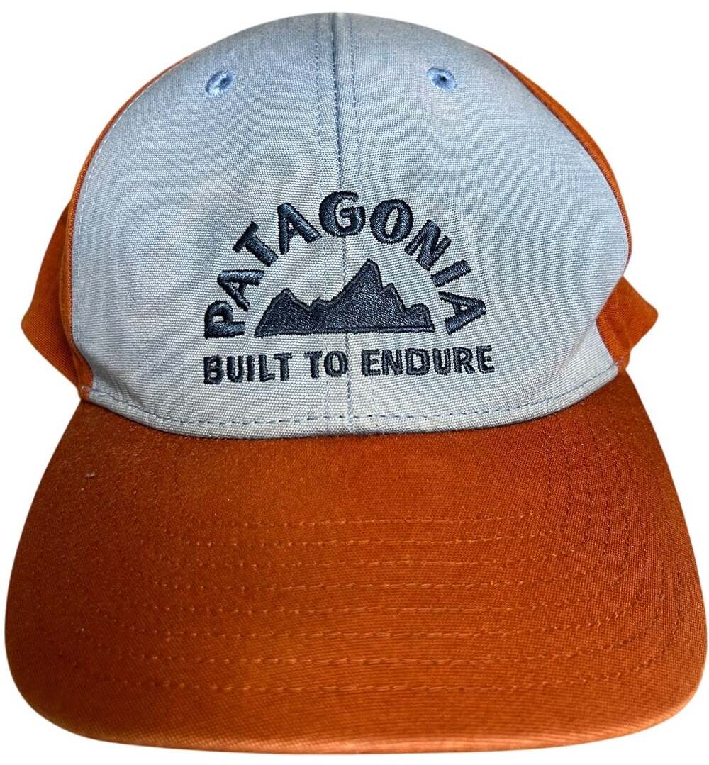 Patagonia Built To Endure Faded Hat Spell Out Logo Snap Back Baseball Cap